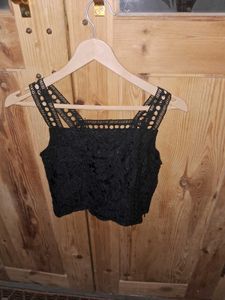 Black Lace Crop Tank Top