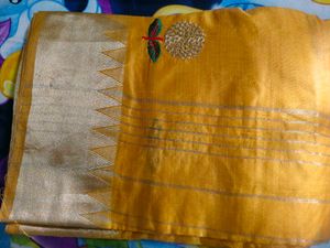 Yellow Silk Saree with Embellishments