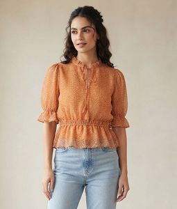 Chic Orange Printed Peplum Top