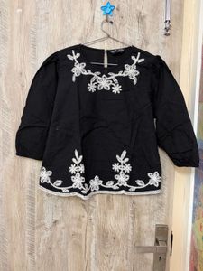 Black Embroidered Cotton Blouse