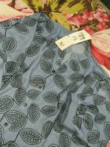 Light Blue Leaf Print Kurta Set