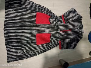 Chic Striped Maxi Kurta with Red Pockets