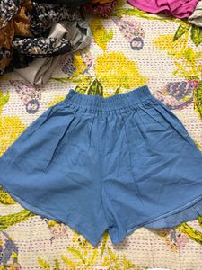 Blue Ruffled Skort with Elastic Waist