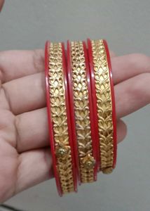 Red &amp; Gold Bangle Set - Indian Traditional