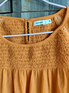 Orange Smocked Blouse - Size M