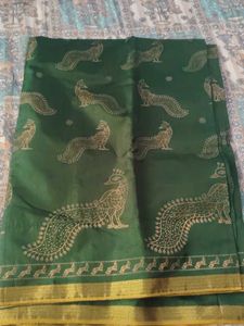 Elegant Green Saree with Peacock Print