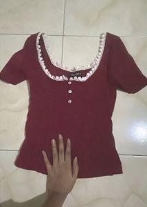 Maroon Lace Trimmed Top