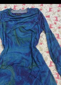Blue Swirl Print Midi Dress