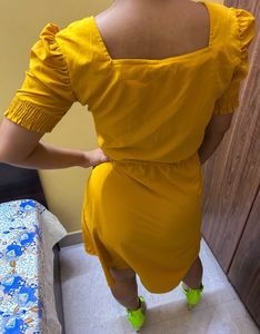 Stylish Yellow Puff Sleeve Dress