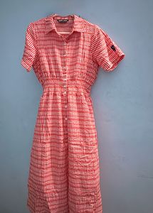 Chic Pink &amp; White Striped Midi Dress