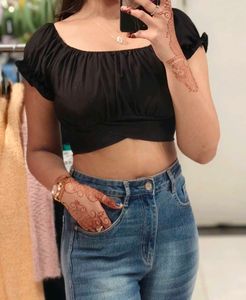 Off-Shoulder Puff Sleeve Crop Top combo