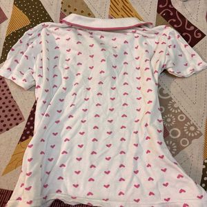 Oversized Cute Pink Heart Polo T-Shirt