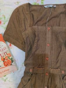 Unique Brown Button-Up Tunic Top