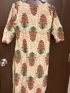Cream Kurta with Red Floral Print