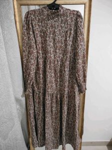 Korean Brand Boho Ikat Print Brown Long Dress