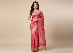 Pink Floral Banarasi Saree