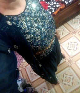 Stunning Teal Sequined Ethnic Jacket Dress