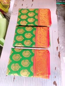 Amman Silk Saree - Green with Red Border