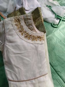 Elegant White &amp; Gold Embroidered Gown