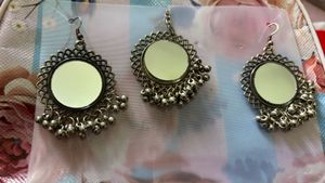 Bohemian Mirror Work Earrings &amp; Tikka Set