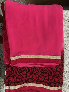 Vibrant Pink & Red Floral Saree