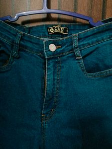 Teal Wide-Leg Denim Jeans