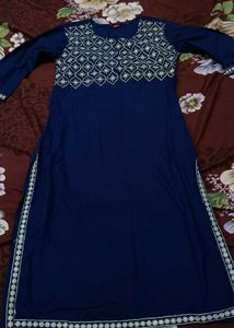 Embroidered Navy Blue Kurta