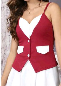 Chic Red &amp; White Button-Up Vest Dress