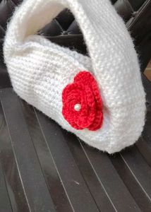 Handmade White Crochet Clutch with Rose
