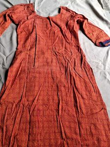 Orange Printed Cotton Kurta