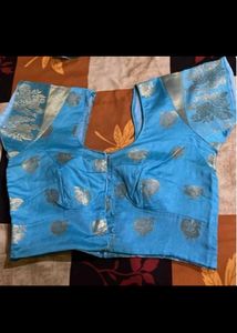Beautiful Blue Silk Saree with stiched blouse