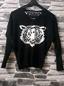 Black Tiger Print Sweater