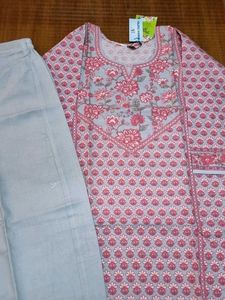Elegant Purple Printed Kurta with Grey Pants