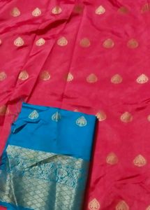 Vibrant Pink Silk Saree with Blue Border