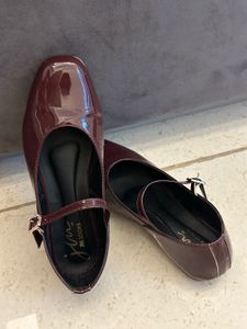 Elegant Burgundy Patent Mary Jane Flats for Women