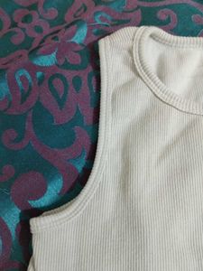 Cream Ribbed Cropped Tank Top