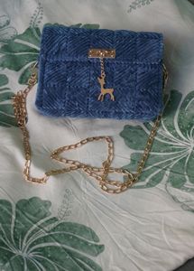 Chic Blue Velvet Crossbody Bag with Deer handmade