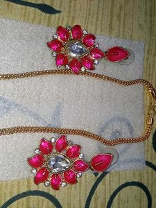 Stunning Pink &amp; Gold Heart Necklace &amp; Earrings