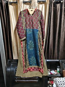 Patchwork Print Kurta multilayer maxi long dress