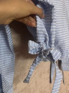 Striped Cropped Button-Up Shirt