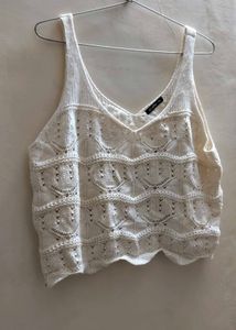 Chic White Knit V-Neck Tank Top XXL