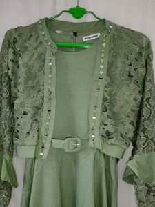 Sage Green Lace Bolero Dress Set
