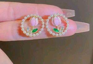 Cute Pink Tulip Flower Earrings