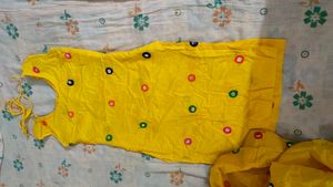 Yellow Mirror Work Kurta Set