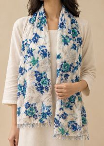 Blue Floral Print Scarf