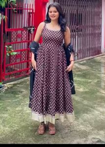 Elegant Black &amp; Red Printed Anarkali Suit