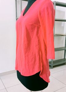 Coral V-Neck Blouse