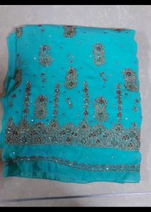 Turquoise Embroidered Saree