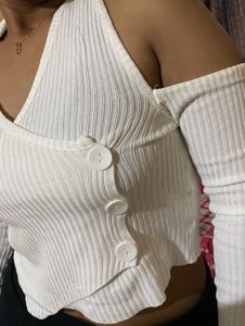 White Halter Neck Cold Shoulder Top