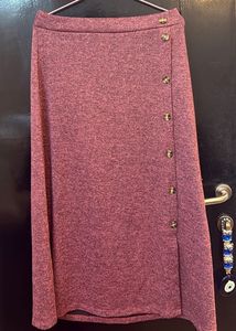 Maroon Button-Down Midi Skirt